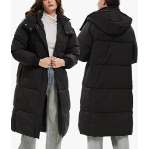 Puffit Coat Black NWT Size Large Long Puffer Jacket Thickened Winter Hooded Deep - Picture 2 of 13